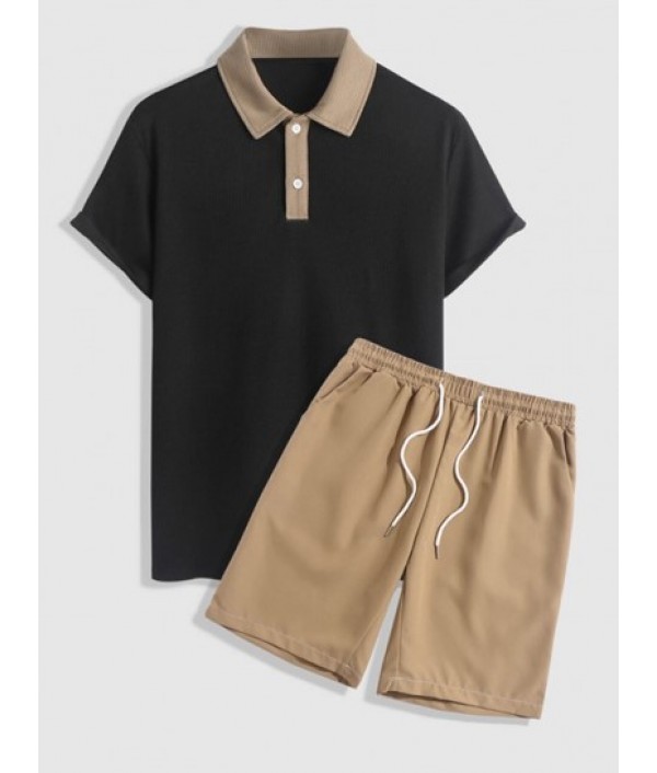 Men's Basic Color Spliced Textured Short...