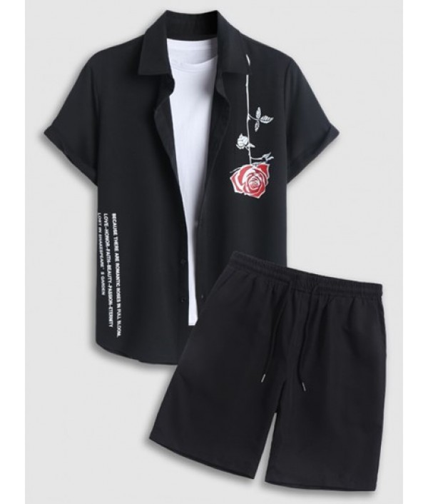 Men's Daily Two Piece Set Slogan Rose Pa...