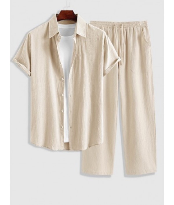 Men's Two Piece Outfits Cotton And Linen...
