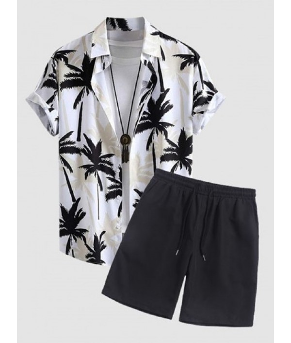 Men's Aloha Hawaiian Coconut Trees Print...