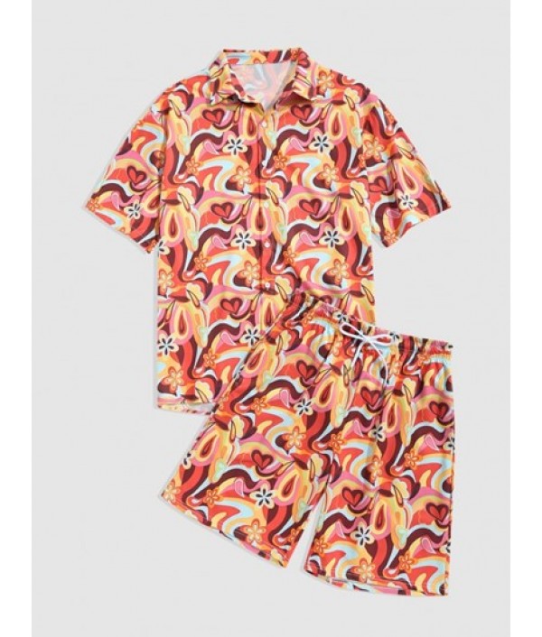Floral Print Shirt And Pocket Shorts Set
