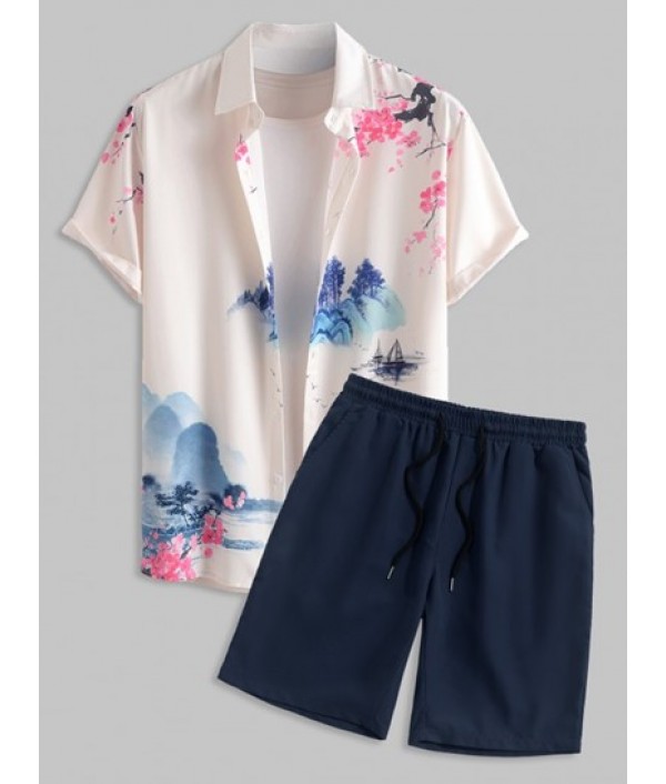Landscape Painting Oriental Short Sleeve...