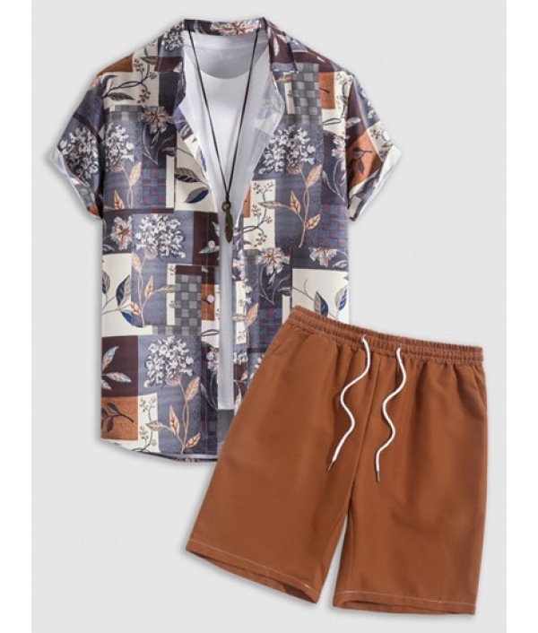 Men's Leaves Floral Plaid Prin...