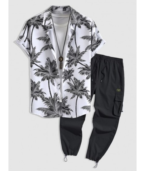 Coconut Tree Print Short Sleeve Hawaiian...