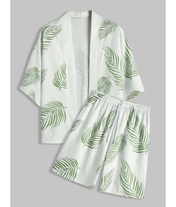 Tropical Palm Leaves Print Beach Kimono ...
