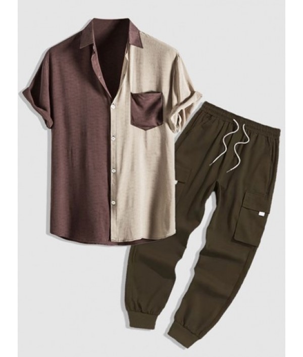 Two Tone Colorblock Short Sleeves Shirt ...