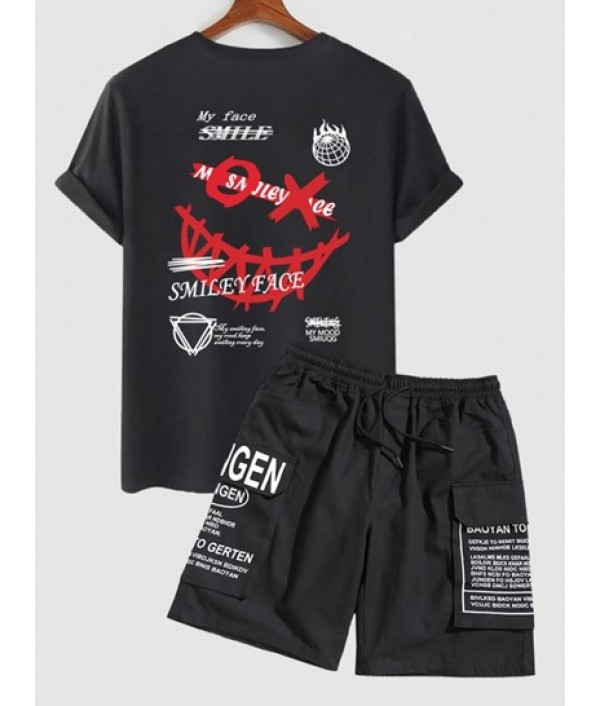 Letter Smile Face Graphic Pattern Short ...