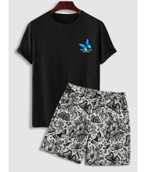 Men's Slogan Butterfly Pattern Crew Neck...