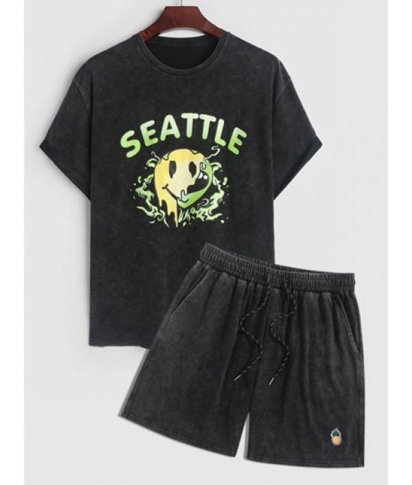 Men's Casual Retro Washed SEATTLE Letter...