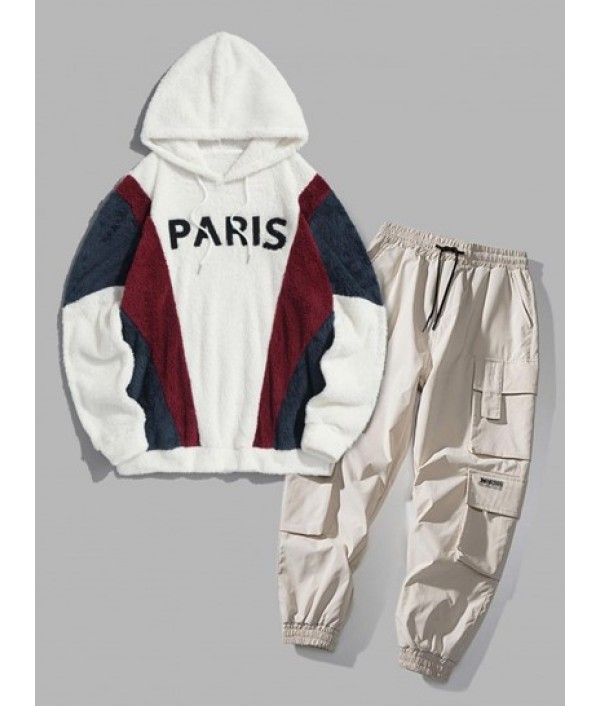 PARIS Embroidered Fuzzy Pullover Hoodie ...