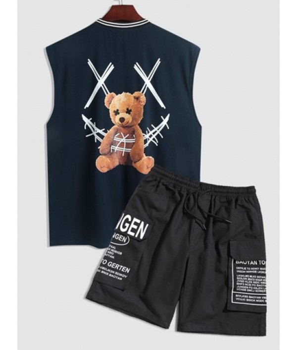 Men's Rib Collar Smile Face Cartoon Bear...