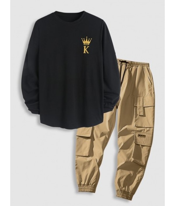 Letter Crown Pattern Asymmetric Hem T-sh...