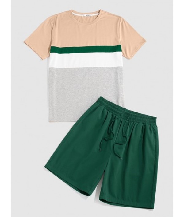 Colorblock T-shirt And Drawstring Shorts...