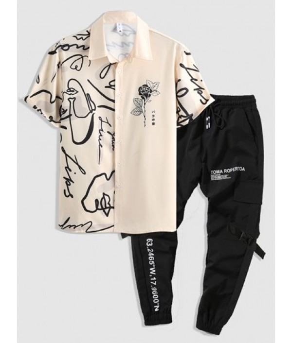 Two Tone Graffiti Rose Printed Shirt And...