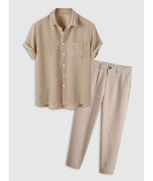 Corduroy Pocket Short Sleeves Shirt With...