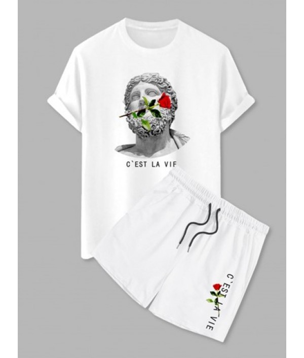 2Pcs Sculpture Floral Rose Printed T-shi...