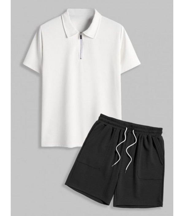 Men's Casual Half Zip Design Polo Collar...