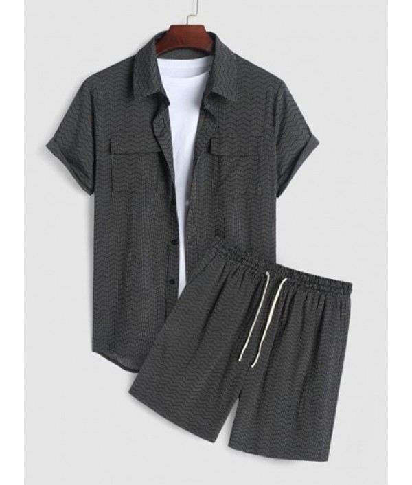 Wave Striped Pattern Flap Pock...