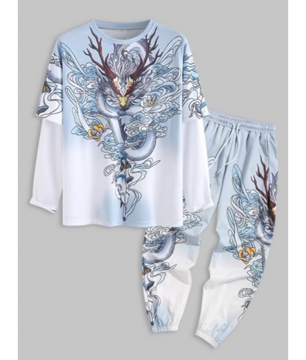 Men's Chinese Style Dragon Print Orienta...