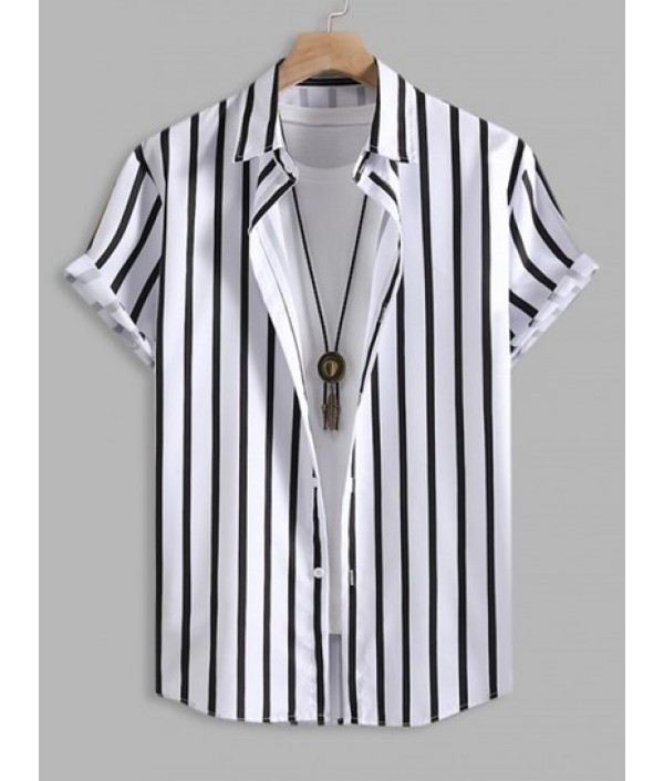 Striped Short Sleeves Shirt And Drawstring Shorts Set Striped Short Sleeves Shirt And Drawstring Shorts Set