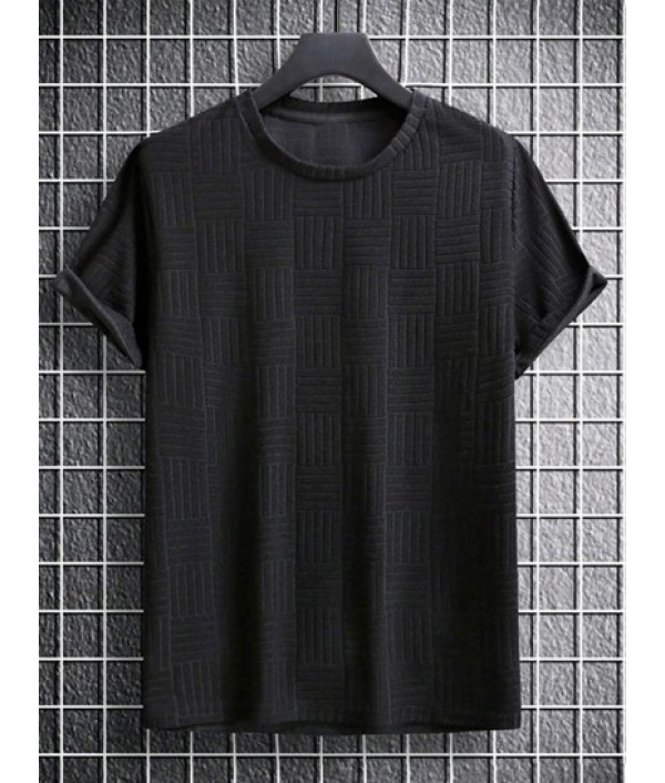 Men's Solid Color Jacquard Towel Cloth Short Sleeves T-shirt And Casual Label Design Drawstring Shorts Set Men's Solid Color Jacquard Towel Cloth Short Sleeves T-shirt And Casual Label Design Drawstring Shorts Set