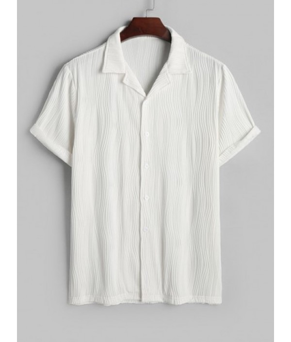 Men's Solid Color Water Ripple Jacquard Button Front Short Sleeves Shirt And Textured Knitted Sports Casual Shorts Set