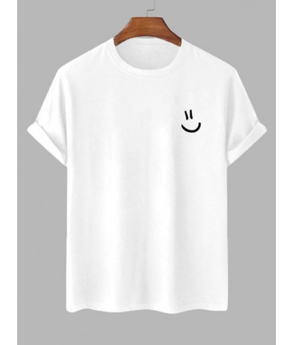 Men's Cartoon Smile Face Printed Basic Short Sleeve Crew Neck 100% Cotton Summer T-shirt And Drawstring Sweat Shorts Sports Set Men's Cartoon Smile Face Printed Basic Short Sleeve Crew Neck 100% Cotton Summer T-shirt And Drawstring Sweat Shorts Sports Set