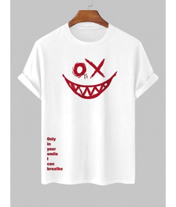 Men's Casual Streetwear Letter Slogan Smile Face Graphic Printed Short Sleeves T-shirt And Solid Color Basic Drawstring Bermuda Shorts Set Men's Casual Streetwear Letter Slogan Smile Face Graphic Printed Short Sleeves T-shirt And Solid Color Basic Drawstring Bermuda Shorts Set