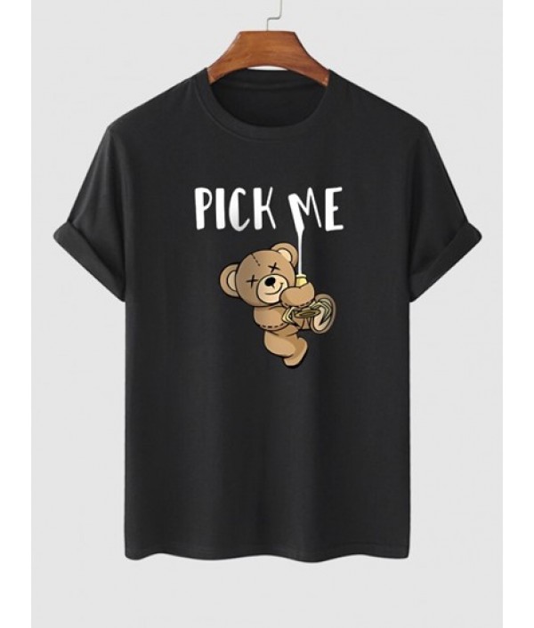 PICK ME Bear Print Short Sleeve T Shirt And Basic Casual Shorts Set PICK ME Bear Print Short Sleeve T Shirt And Basic Casual Shorts Set