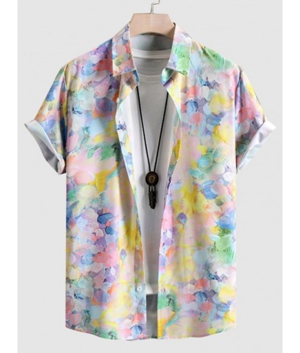 Splash Tie Dye Short Sleeves Vacation Shirt And Solid Color Basic Casual Shorts Set Splash Tie Dye Short Sleeves Vacation Shirt And Solid Color Basic Casual Shorts Set