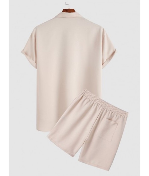 Solid Color Short Sleeves Shirt And Casual Shorts Two Pieces Set Solid Color Short Sleeves Shirt And Casual Shorts Two Pieces Set
