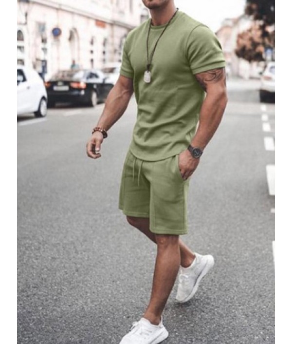 Solid Color Short Sleeves T-shirt And Shorts Basic Set Solid Color Short Sleeves T-shirt And Shorts Basic Set