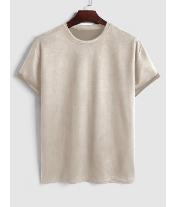 Faux Suede Short Sleeves T-shirt And Shorts Set