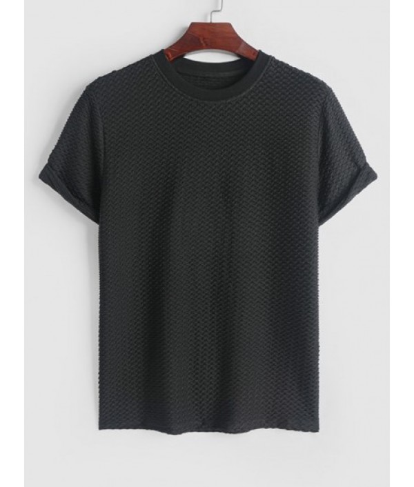 Jacquard Textured Solid Color Short Sleeves T Shirt With Shorts Two Piece Set Jacquard Textured Solid Color Short Sleeves T Shirt With Shorts Two Piece Set