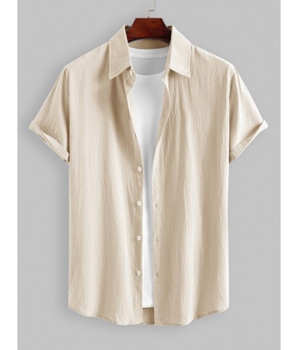 Men's Two Piece Outfits Cotton And Linen Textured Asymmetric Hem Summer Comfortable Casual Short Sleeves Shirt And Basic Linen Pants Set