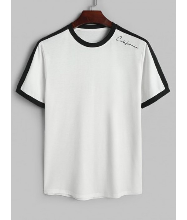 Men's Colorblock California Letter Pattern Short Sleeves T-shirt And Basic Casual Shorts Set Men's Colorblock California Letter Pattern Short Sleeves T-shirt And Basic Casual Shorts Set