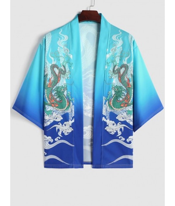Men's Vacation Beach Co Ord Chinese Style Dragon Cloud Pattern Open Front Kimono With Drawstring Board Shorts Set Men's Vacation Beach Co Ord Chinese Style Dragon Cloud Pattern Open Front Kimono With Drawstring Board Shorts Set