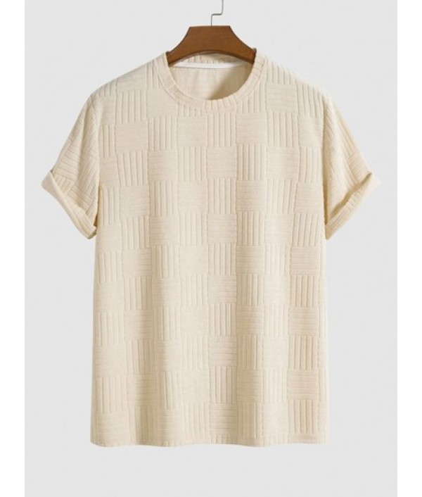 Jacquard Towel Cloth Short Sleeves T-shirt And Colorblock Drawstring Casual Shorts Set