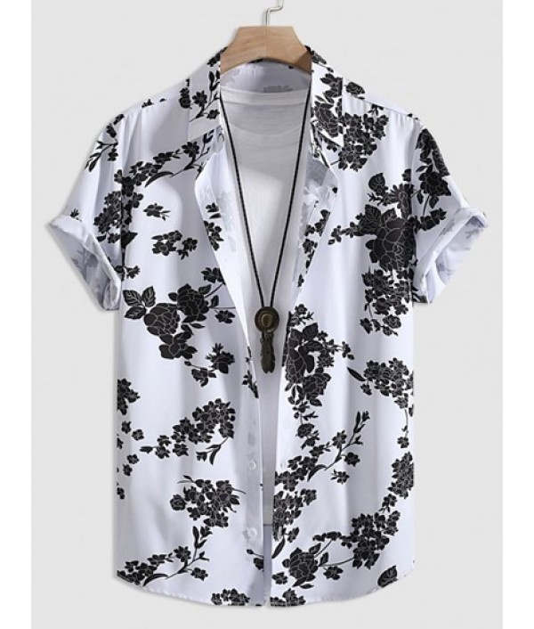 Floral Button Up Short Sleeve Shirt With Basic Casual Shorts Set Floral Button Up Short Sleeve Shirt With Basic Casual Shorts Set