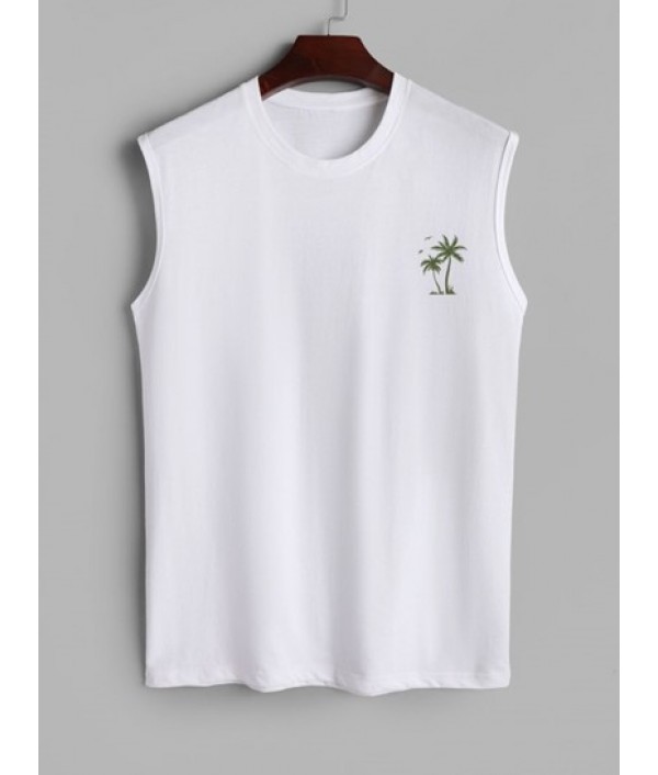 Men's Casual Athleisure Style Vacation Palm Tree Graphic Printed Basic Muscle Tank Top With Drawstring Sweat Shorts Set