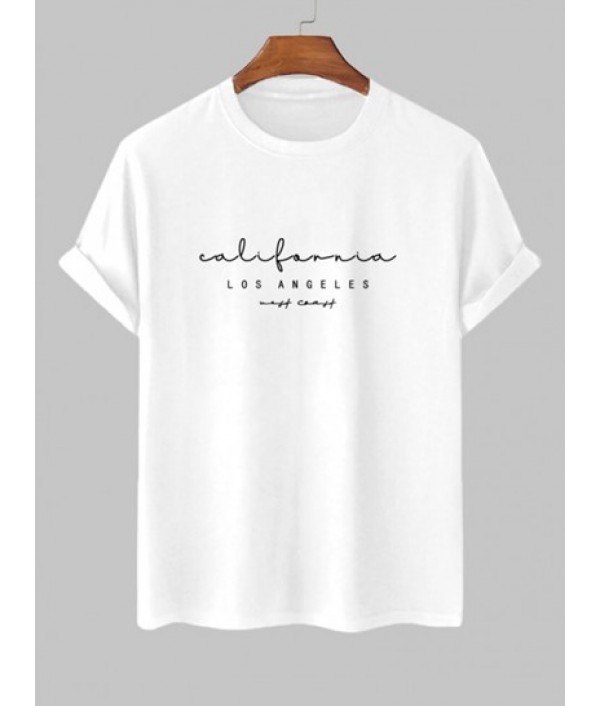 Men's Letter California LOS ANGELES Graphic Short Sleeve T-shirt And Streetwear NEW YORK Letter Printed Multi-pockets Design Beam Feet Drawstring Cargo Pants Set Men's Letter California LOS ANGELES Graphic Short Sleeve T-shirt And Streetwear NEW YORK Letter Printed Multi-pockets Design Beam Feet Drawstring Cargo Pants Set