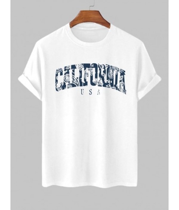 Men's Vintage Ethnic Style Paisley CALIFORNIA Graphic Pattern Crew Neck Short Sleeves T-shirt And Drawstring Summer Beach Vacation Shorts Set