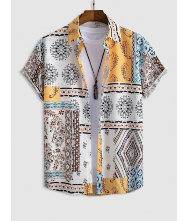 Men's Short Sleeves Retro Floral Print Pattern Block Button Front Shirt And Ethnic Style Paisley Pattern Board Shorts Beach Vacation Set Men's Short Sleeves Retro Floral Print Pattern Block Button Front Shirt And Ethnic Style Paisley Pattern Board Shorts Beach Vacation Set