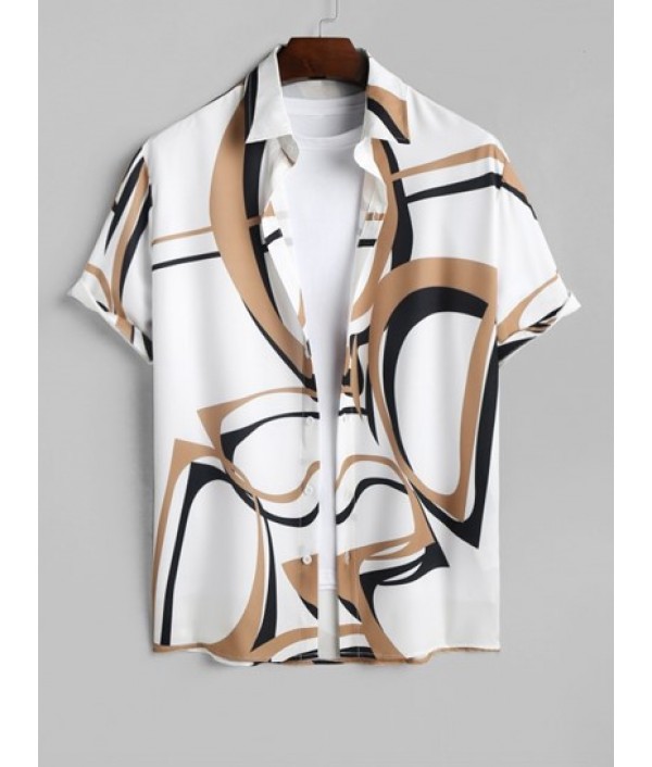 Men's Casual Abstract Geo Print Button Up Short Sleeves Shirt And Basic Casual Shorts Set Men's Casual Abstract Geo Print Button Up Short Sleeves Shirt And Basic Casual Shorts Set
