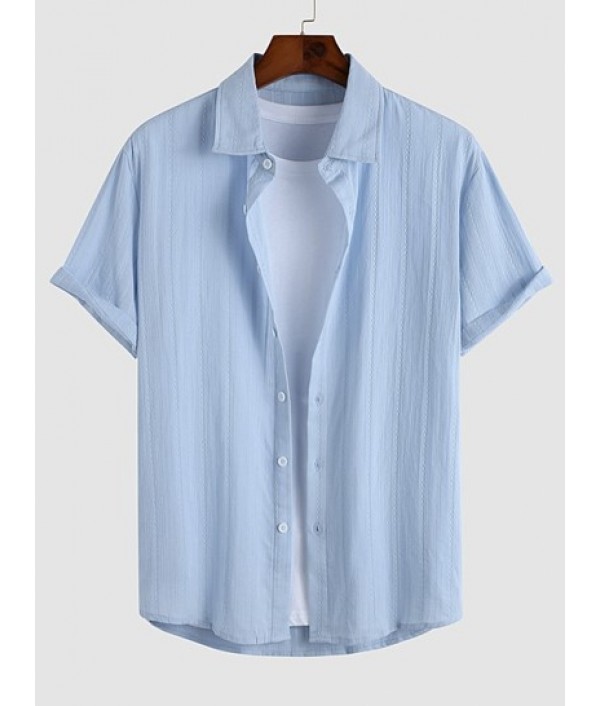 Men's Cotton And Linen Textured Jacquard Short Sleeves Shirt And Basic Casual Shorts Set Men's Cotton And Linen Textured Jacquard Short Sleeves Shirt And Basic Casual Shorts Set