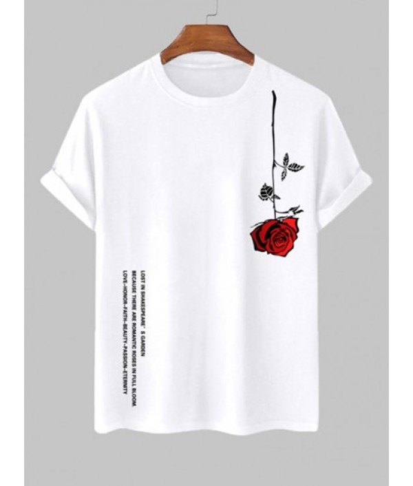 Men's Matching Letter Rose Graphic Printed Short Sleeve T-shirt With Casual Drawstring Shorts Set