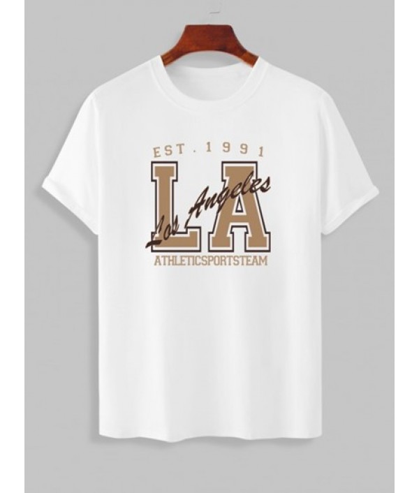 Los Angeles Letter Printed Short Sleeves T-shirt And Basic Casual Shorts Set