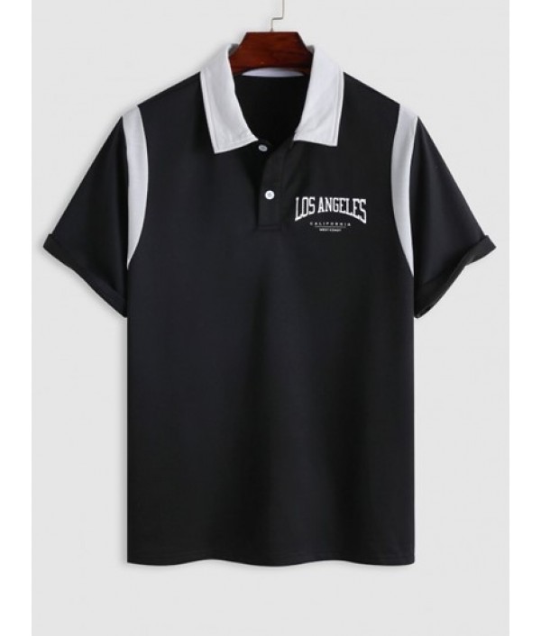 Men's College Style LOS ANGELES Letter Pattern Short Sleeves Polo Collared T-shirt And Loose Fit Drawstring Pocket Design Beam Feet Parachute Cargo Pants Set Men's College Style LOS ANGELES Letter Pattern Short Sleeves Polo Collared T-shirt And Loose Fit Drawstring Pocket Design Beam Feet Parachute Cargo Pants Set