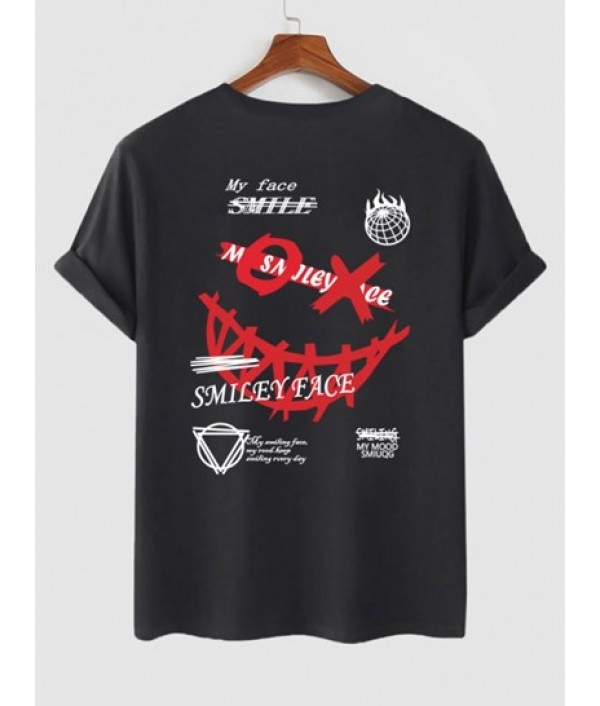 Letter Smile Face Graphic Pattern Short Sleeves Tee And Cargo Shorts Set