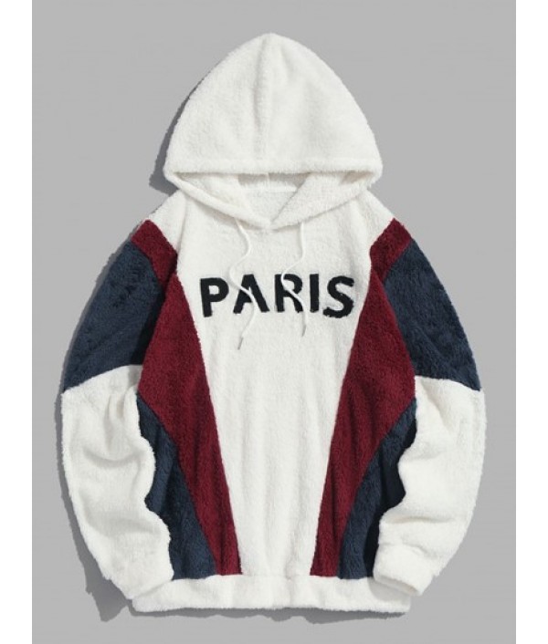 PARIS Embroidered Fuzzy Pullover Hoodie And Cargo Jogger Techwear Pants Set